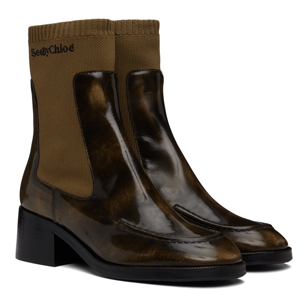 See By Chloe Women's Brown ombré Ankle  Khaki Wendy Sock Boots 37